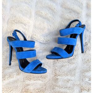 GIUSEPPE ZANOTTI Italian Suede Triple Strap Stiletto "Alien" Sandals Sz 37.5/7.5